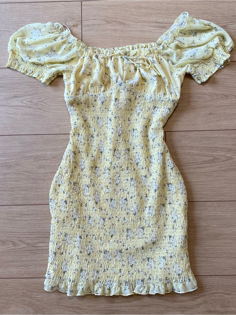 Yellow Floral Off-Shoulder Smocked Mini Dress